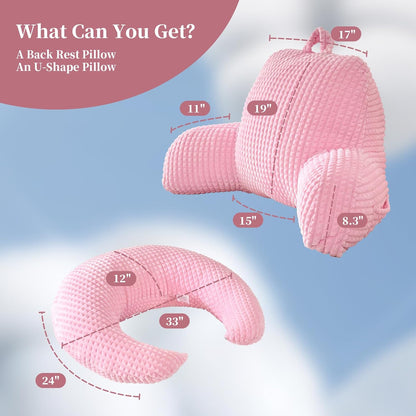 Bed Reading Pillow 17",Cozy Flannel U Shaped Back Support Cushion for Sitting up in Bed,Small Laptop Desk Lap Pillow for College Dorm,Apartment,Medium - Pink