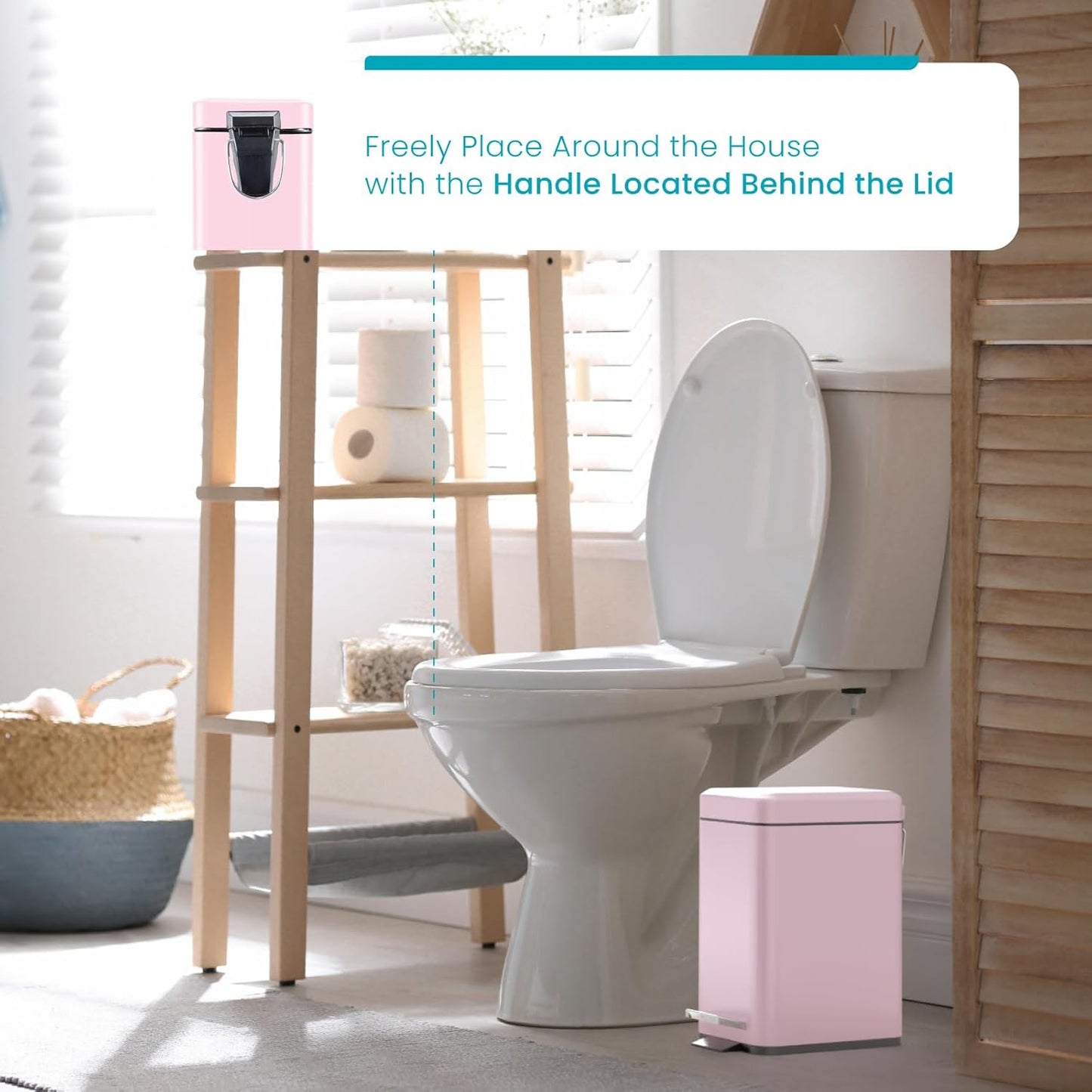 Home Zone Living 1.3 Gallon Small Bathroom Trash Can with Lid and Step Pedal, Stainless Steel Wastebasket with Slim Design for Home and Office, Matte Pink, 5 Liters