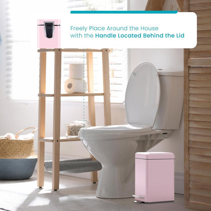 Home Zone Living 1.3 Gallon Small Bathroom Trash Can with Lid and Step Pedal, Stainless Steel Wastebasket with Slim Design for Home and Office, Matte Pink, 5 Liters