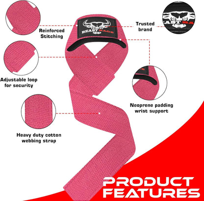 BEAST RAGE Lifting Wrist Straps for Weightlifting, Straps Gym Grip Power Workouts Lifting Straps Padded Neoprene & Premium Cotton Men Women, Deadlift Bodybuilding Exercise Lifting Straps