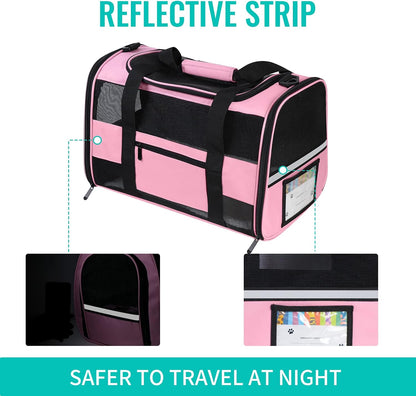 20" Large Cat Carrier Soft Side Dog Carrier Pet Carrier for Medium Small Dogs Cats Collapsible Soft Sided Pet Carrier for Cats Dogs Puppy of 25 lbs, Pink