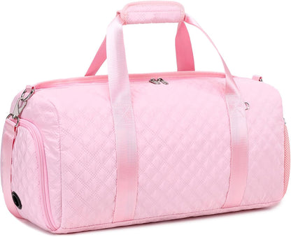 Pink Ballet Bags for Girls, Dance Duffle Bags with Wet & Shoe Compartments for Women, Overnight Travel Bags with Trolley Sleeve for Party Sleepover Bags