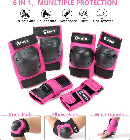 Tanden Skateboard Protective Gear Knee Pads and Elbow Pads Set, Elbow and Knee Pads for Roller Skating Wrist Guards Skateboarding Pads