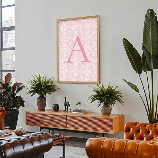 Pink Canvas Prints Modern Wall Art Personalized Initial Poster Floral Initial Print Simple and Romantic Pink Alphabet A Poster16x24 Inch Frameless Waterproof Painting for Home Gallery Hallway Entrance