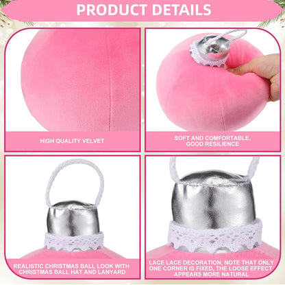 Shellwei 3 Pcs Pink Christmas Bell Pillow Velvet Round Throw Pillows 3D Stuffed Ball Shaped Pillow Neutral Cute Christmas Decorations for Bedroom Living Room and Gift for Xmas