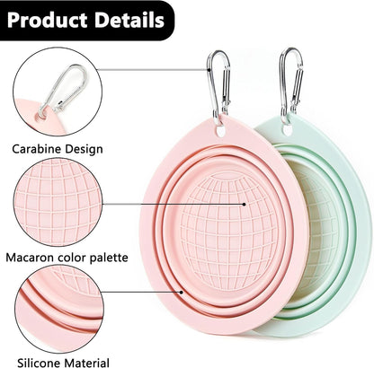 3 Pack Collapsible Dog Bowls,Pet Bowls with Pet Poop Bag Dispenser Set,Portable Silicone Travel Dog Bowls for Walking,Hiking,Camping,Outdoor Travel(Pink&Green)
