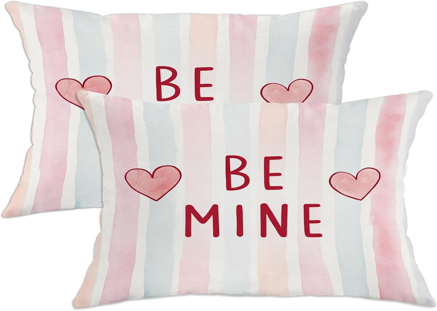 Hearts Throw Pillow Covers Set of 2, Valentine Contemporary Stripes Text Valentine Peach with Hidden Zipper Cushion Covers Pillow for Living Room Bedroom Loft Office Car Decor 20x12 Inch