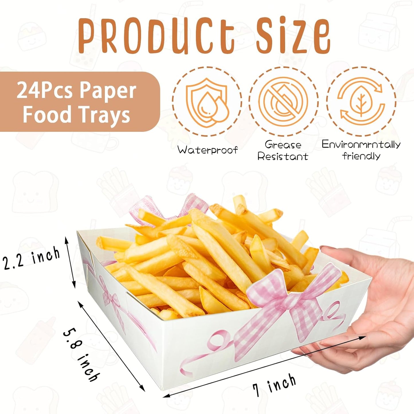 Pink Bow Paper Food Trays - 24Pcs Large Size Coquette Birthday Decorations Kraft Food Boat;Nacho Trays Bow Birthday Party Supplies for Valentines Wedding Baby Shower Party Decoration