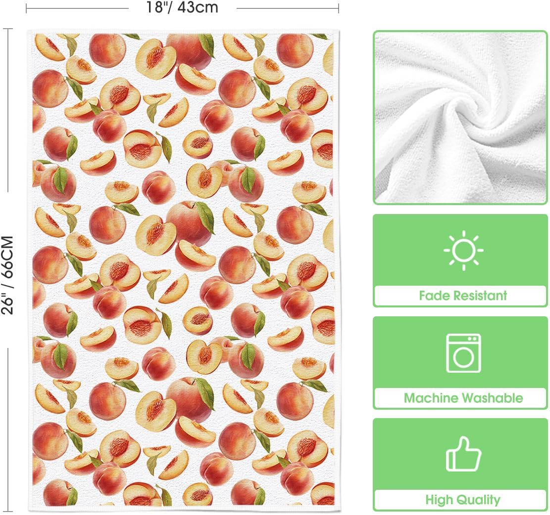 Artoid Mode Peach Juicy Sweet Fruits Summer Kitchen Towels Dish Towels, 18x26 Inch Farmhouse Decoration Cleaning Set of 2