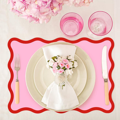 Whaline 50 Pcs Red Pink Paper Placemats Disposable Place Mat Scalloped Decorative Paper Table Mats for Valentine's Day Wedding Anniversary Party Table Setting, 10 x 14 Inch