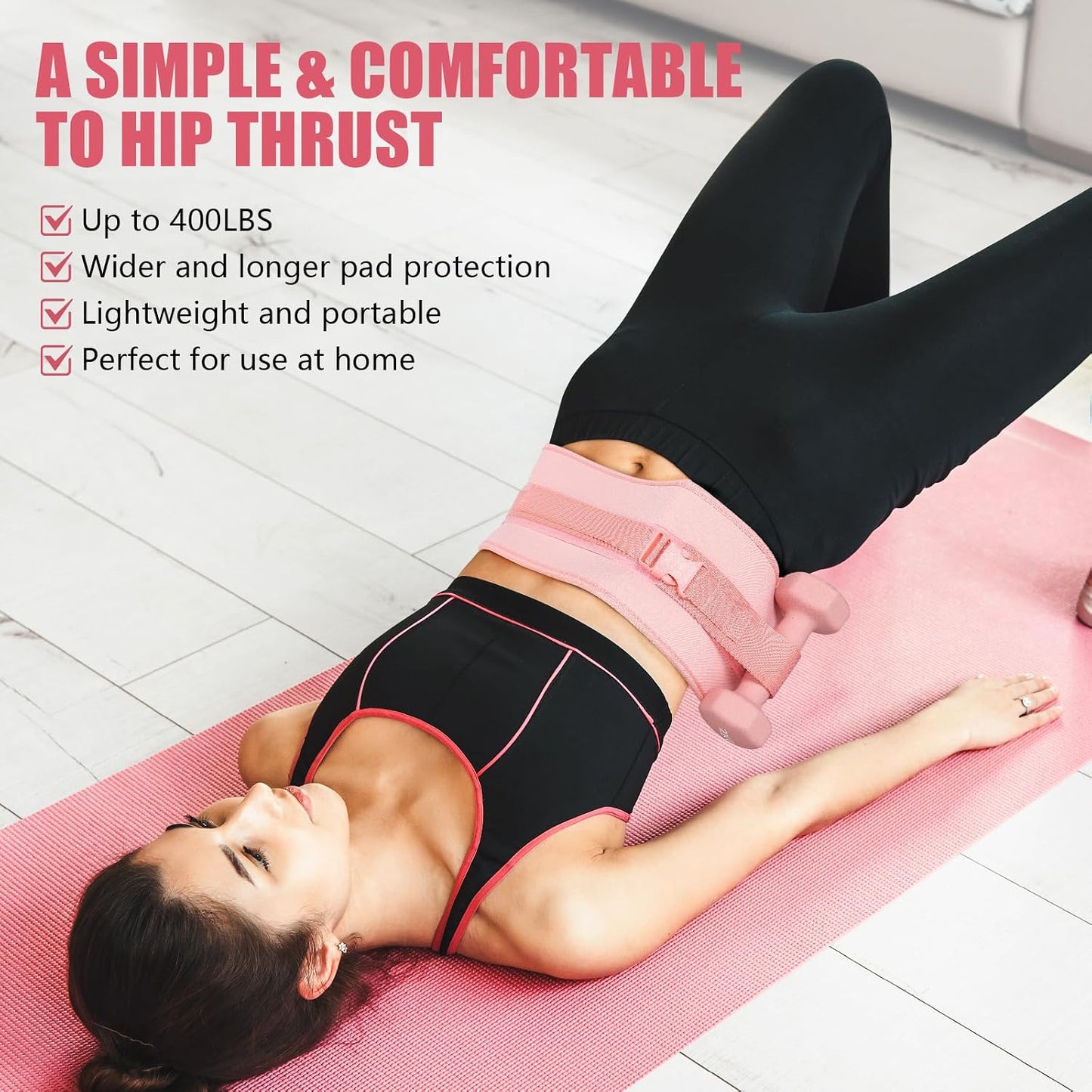 Exercise Hip Thrust Belt - Dumbbell Hip Thrust Belt, Thicken & Widen, Comfortable for Dumbbells, Kettlebells or Plates, Slip Padding, Gym or Home Workouts