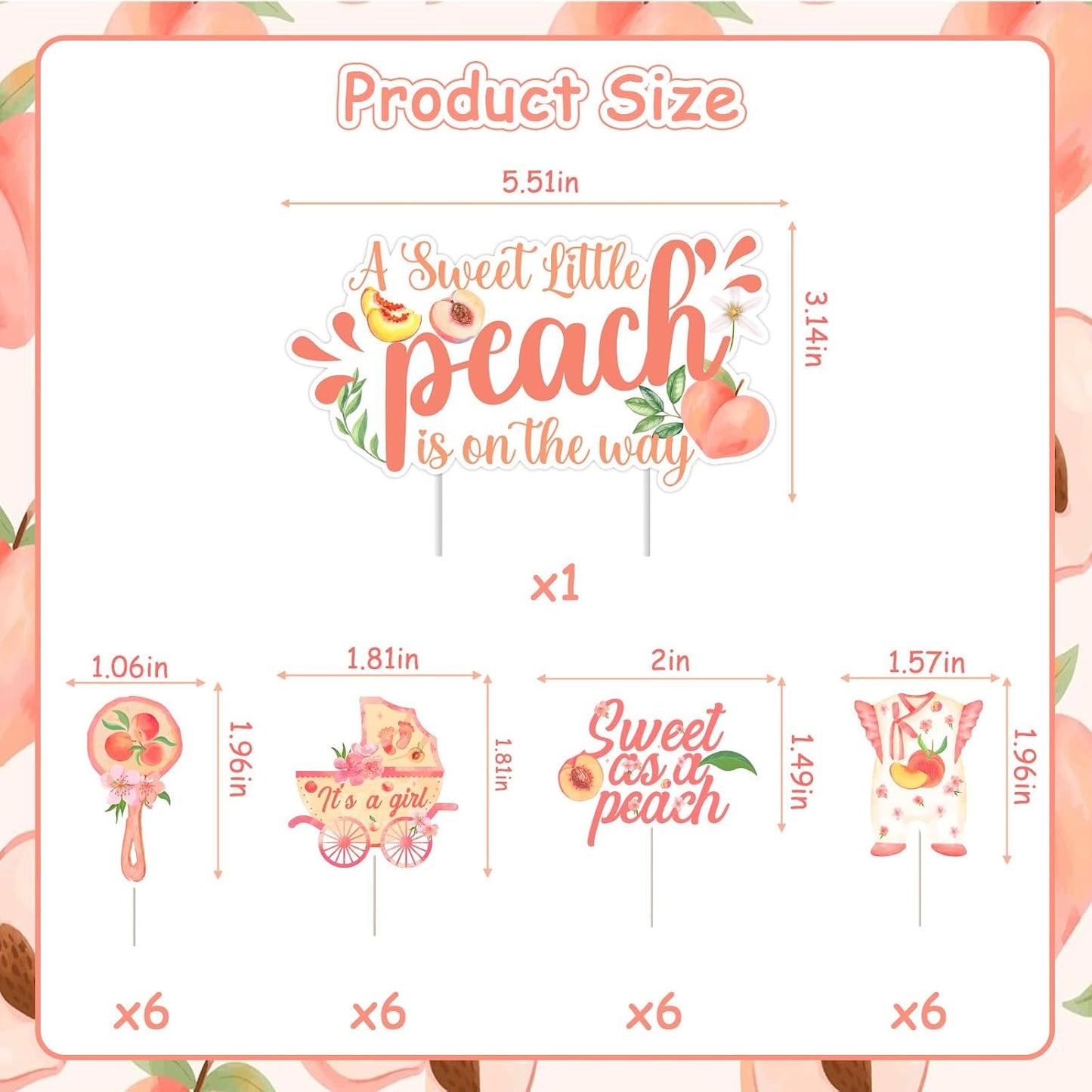 Peach Baby Shower Decorations 25pcs A Sweet Little Peach Is On the Way Cake Toppers Sweet As A Peach Baby Shower Cake Decors One Sweet Peach Decors Fruit Theme Party Supplies for Girl