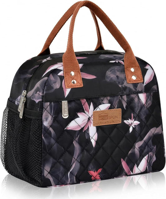 HOMESPON Insulated Lunch Bag for Women Men Adults Lunch Tote with Front Pocket Lunch Box Container Cooler Bag for Work Picnic (Pink Flowers)