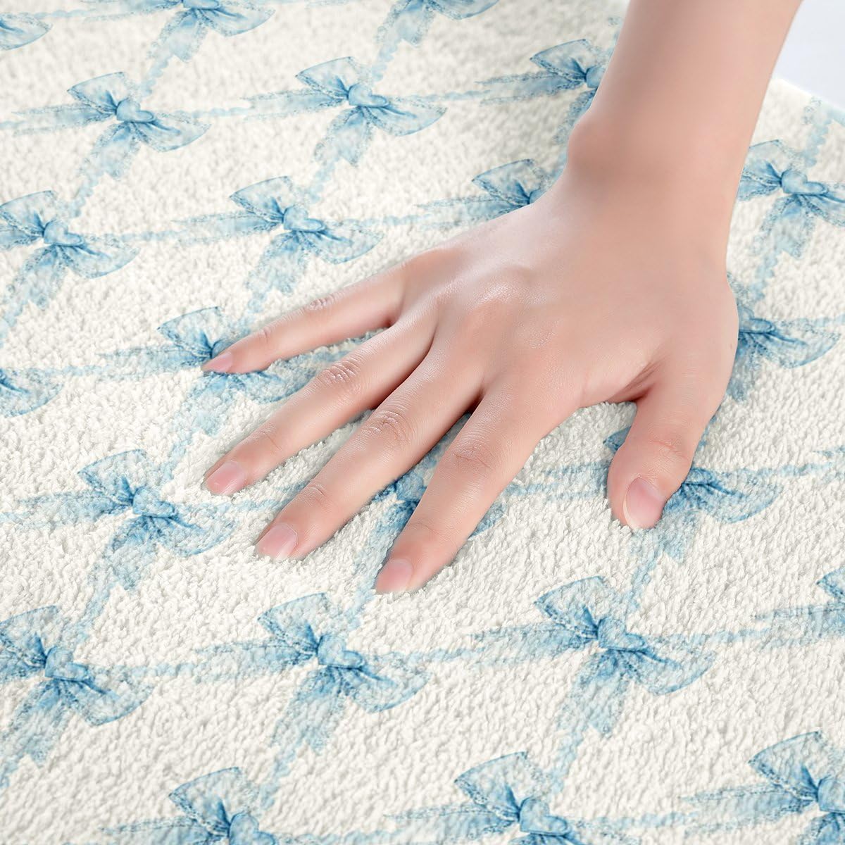 Erosebridal Cute Bow Bathroom Rug Non Slip Blue Bowknot Bath Mat for Bathroom Kawaii Princess Ribbon Bow Door Mat for Bedroom,Pink White Soft Lightweight Entrance Rug 16"x24"