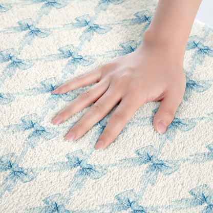 Erosebridal Cute Bow Bathroom Rug Non Slip Blue Bowknot Bath Mat for Bathroom Kawaii Princess Ribbon Bow Door Mat for Bedroom,Pink White Soft Lightweight Entrance Rug 16"x24"