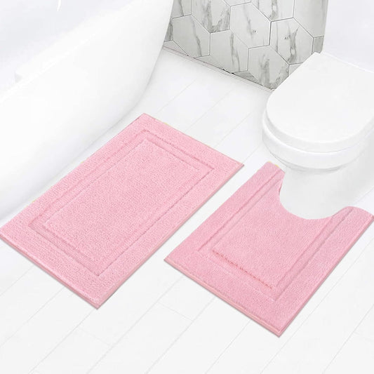 SHACOS 2 Pieces Pink Bathroom Rugs Set with Toilet Rug Soft Fluffy Absorbent 20"x32" Bath Rugs 20"x24" U Shaped Toilet Mat Non Slip Washable Bath Mat Set of 2