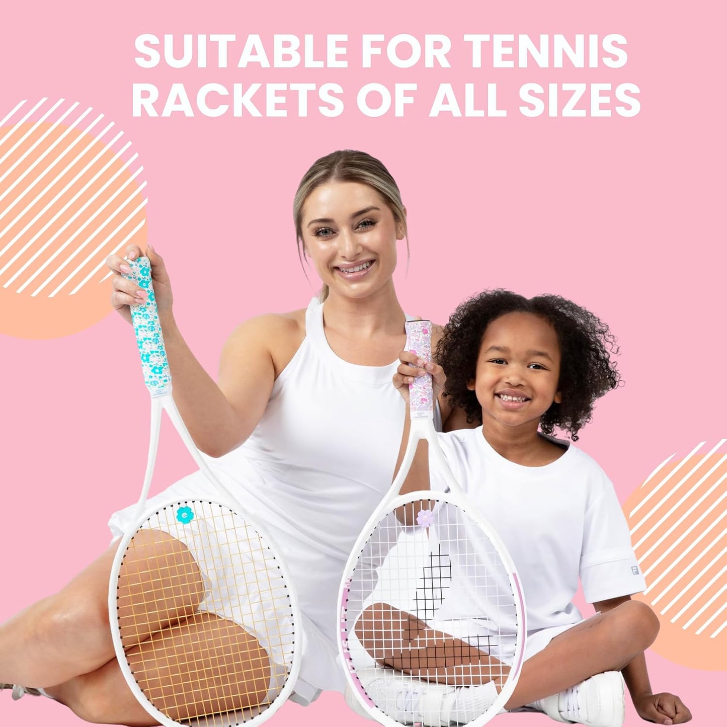 Tennis Tape & Dampener Set - 2 Tacky 45” Long x 0.98” Wide Racket Handle Overgrips & 1 Matching Ping Dampener