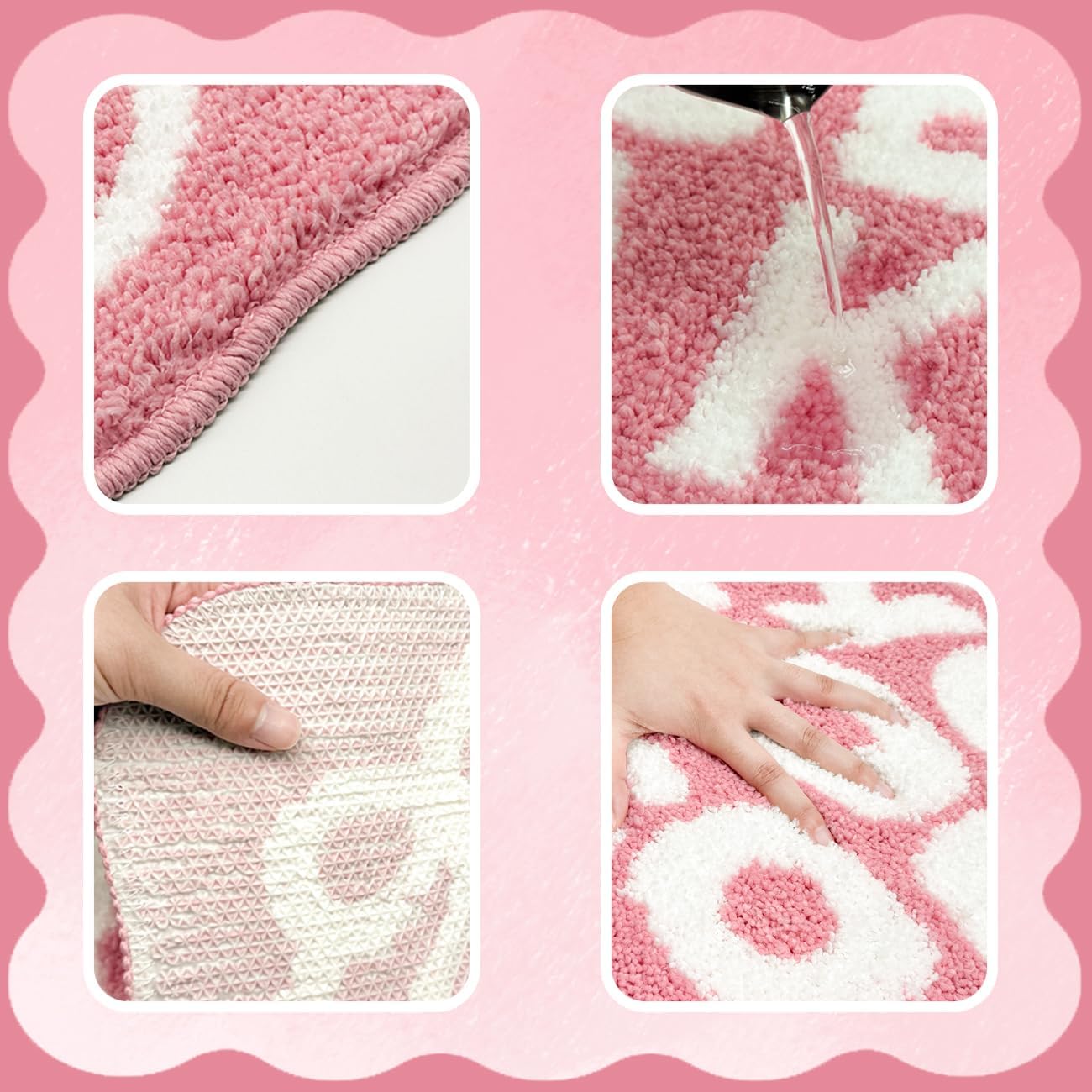 Pink Bow Get Naked Bath Mat Scalloped Bow Bathroom Rugs Cute Tufted Extra Soft Water Absorbent Quick Dry Bath Mats for Bathroom Toilet Non Slip Bath Rug Aesthetic Decor Carpet, 16" x 24"