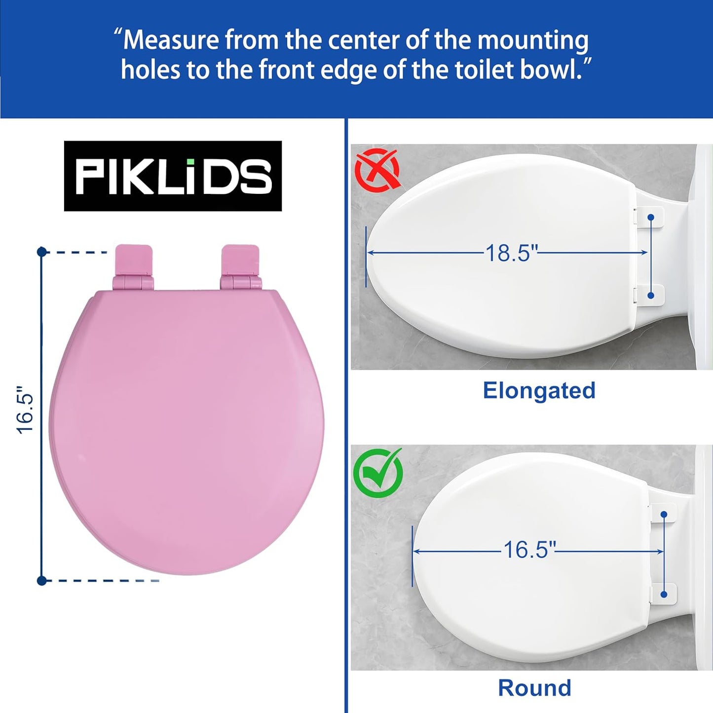 Toilet Seat, Slow Close, Soft Touch, Ultra-Smooth Matte Finish (No Orange-Peel Texture), Premium Moulded Wood, Quick Release, PIKLiDS (Pink, Round)