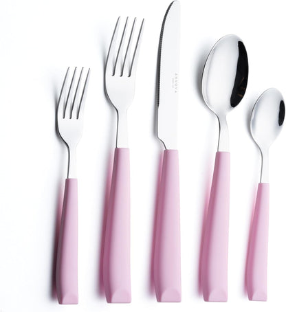 ANNOVA Silverware Set Stainless Steel Colorful Handle Tableware Kitchen Flatware Set Utensils, Includes Dinner Knives, Forks, Spoons, Salad Forks & Dessert Spoons (Light Pink, 20 Pieces)