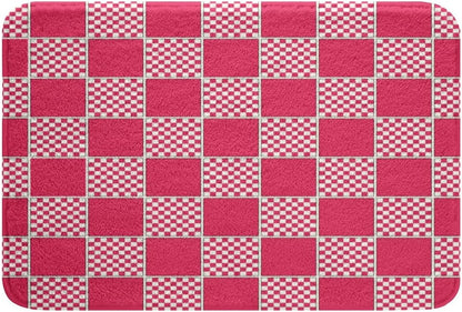Erosebridal Hot Pink Checkered Bath Mat for Bathroom Gingham Buffalo Plaid Door Mat for Bedroom Geometric Grids Bathroom Rug Non Slip,Modern Entrance Rug 20"x32"