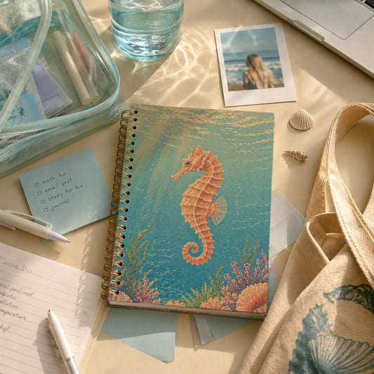 Vintage Dreamy Coastal Granddaughter Seahorse Journal Notebook Gifts for Women Girls, Pastel Pink Aesthetic Desk Accessories Office Supplies Hardcover Spiral Notebook for School Office