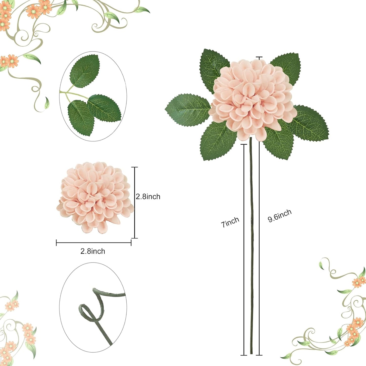Artificial Flowers, 25pcs Realistic Artificial Rose for DIY Wedding Bouquets Centerpieces Arrangements, Peach Dahlia Flowers with Stem for Bridal Shower Party Home Decorations