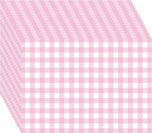 100 Pack Pink Gingham Placemats Pink and White Checkered Paper Placemats Disposable, 10 x 14 Inch Checkered Decorative Table Mats for Wedding Birthday Baby Shower Bridal Shower Party Favor