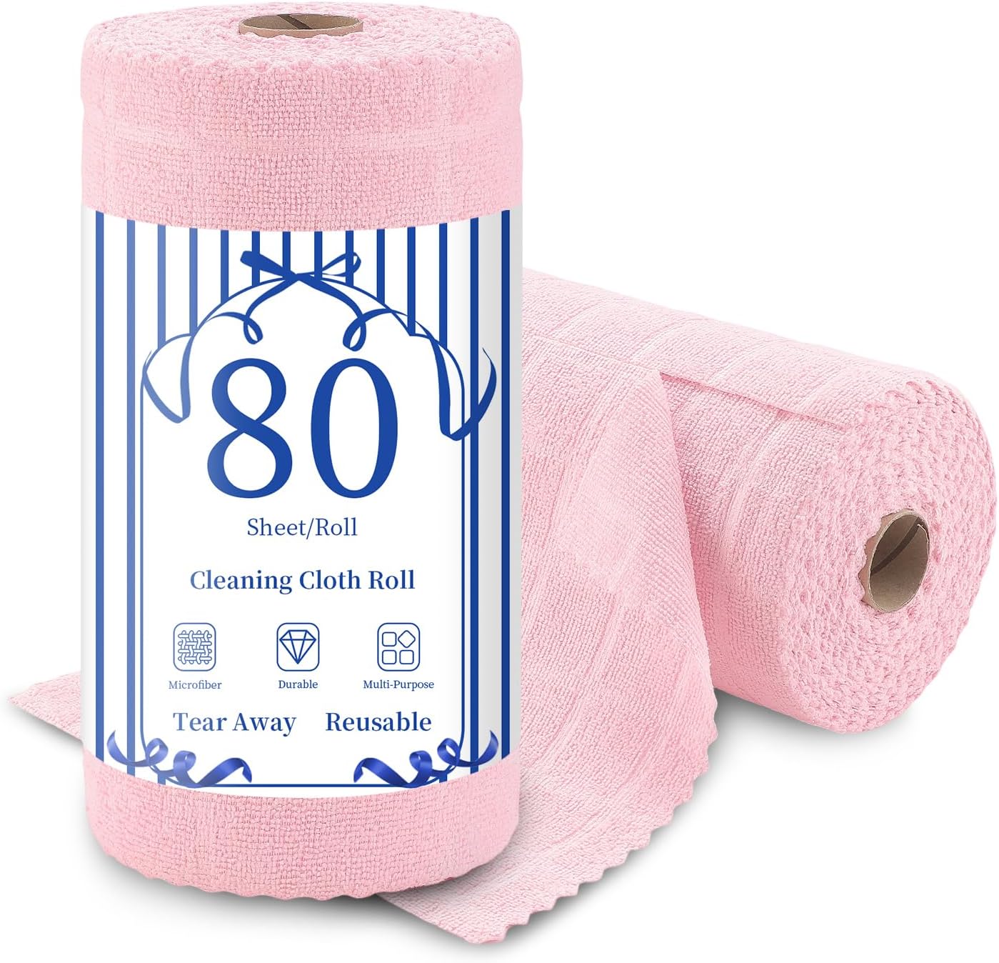 Ferdilan 80 Pack Microfiber Cleaning Cloth Roll,Lint Free Rags Paper Towels & Tear Away Reusable Towels,Washable Shop Rags,Wash Cloths Dish Rags(12" x 12") for Car Kitchen Window Garage-Pink