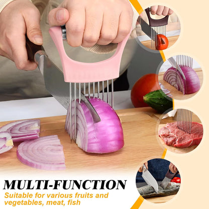 Pink Stainless Steel Onion Holder for Slicing,Onion Slicer Holder, Onion Cutter for Slicing of Onions, Tomatoes,Avocados,Eggs and Other Vegetables,Valentine's Day Gift Kitchen Utensils (Pink)