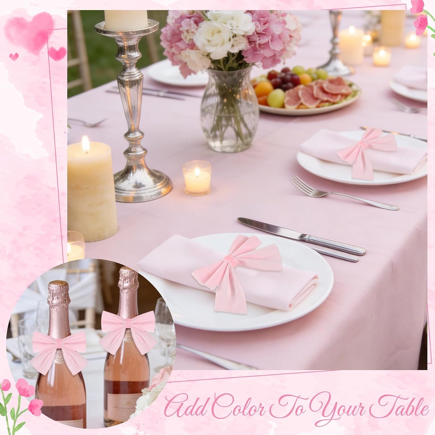 24 Pcs Pink Bow Napkin Rings,Velvet Napkin Ring Buckle Holders for Holiday Serviette,Wedding Napkin Rings,Birthday Anniversary Party Dinner Valentines Day Wedding Dining Tableware Decor