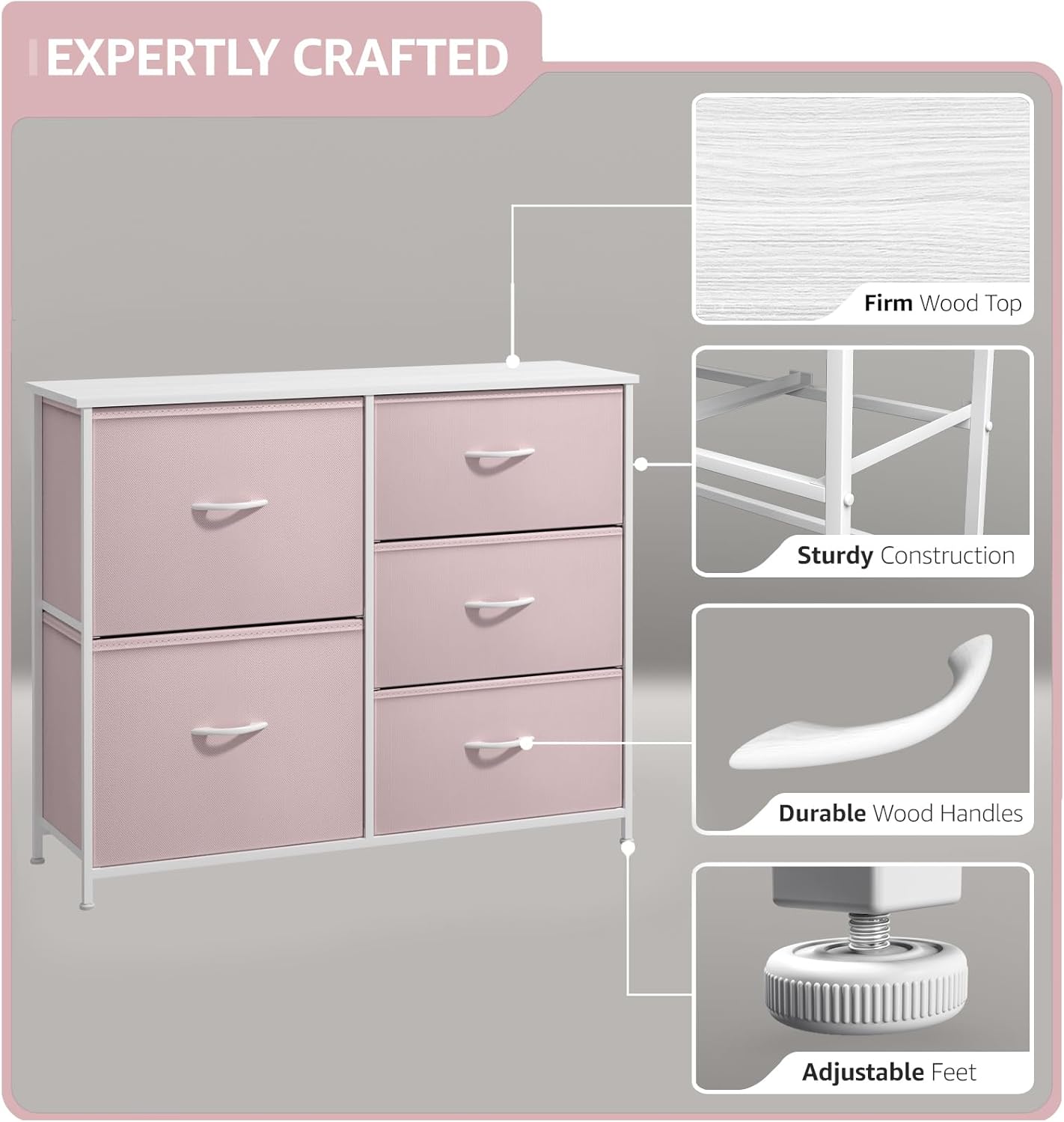 Sorbus Kids Dresser with 5 Drawers - Storage Chest Organizer Unit with Steel Frame, Wood Top & Handles, Tie-dye Fabric Bins for Clothes - Wide Furniture for Bedroom Hallway Kids Room Nursery & Closet