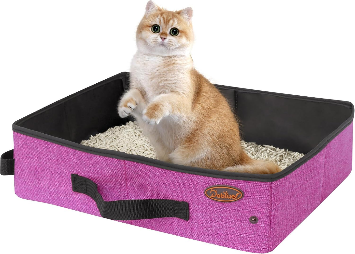 Deblue Portable Cat Travel Litter Box in Car, Collapsible Cat Litter Carrier Waterproof Mobile Litter Box for Outdoor Fit Medium Cats and Kitties, Leak-Proof, Sturdy, Lightweight-Pink