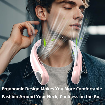 Portable Neck Fan, Personal Wearable Bladeless Fan, 6000mAh USB Rechargeable, 360° Cooling, LED Display, 4-Speeds, Hands Free Fan for Outdoor Indoor, Birthday Gifts for Men Women Dad Mom (Pink)