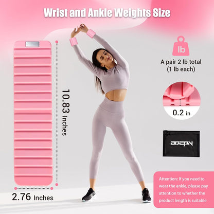 Pilates Wrist Weights for Women, Wearable Strong Magnetic Arm & Leg Weights Set of 2(1 lb Each), Adjustable Wrist Weights for Walking, Yoga, Strength Training, Swimming, Running & Jogging