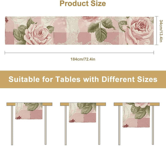 Peach Retro Pattern Table Runner 13x72 Inch Linens Burlap Table Runner with Tassels Boho Farmhouse Table Runner for Kitchen Home Christmas Halloween Party Table Decor Tablecloth