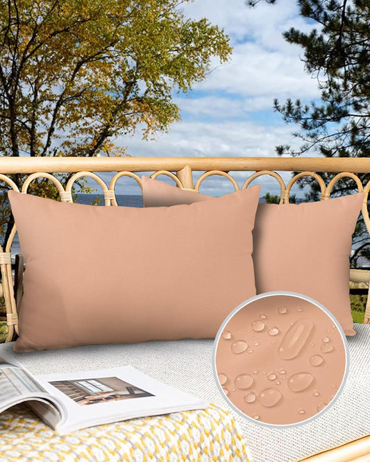 Outdoor Throw Pillow Peach Pink Watercolor Waterproof Pillow Covers with Insert,Lumbar Pillowcase Pack of 2, Solid Color Decorative Pillows for Patio Garden Bed Couch Sofa