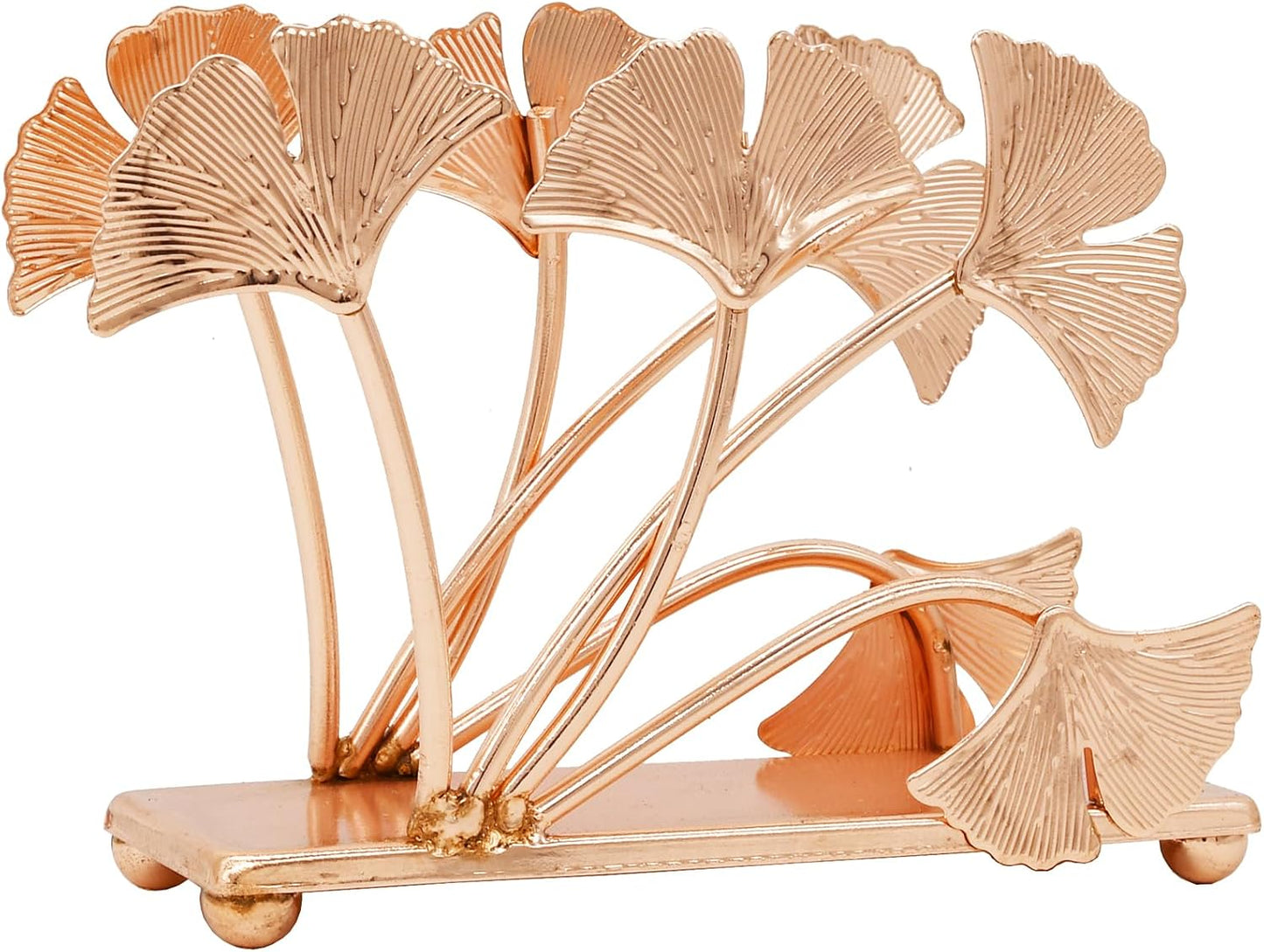 Rose Gold Ginkgo Leaf Napkin Holder – Electroplated Iron Tabletop Organizer with Botanical Design, Elegant Decor for Dining Room, Entryway, Kitchen or Vanity