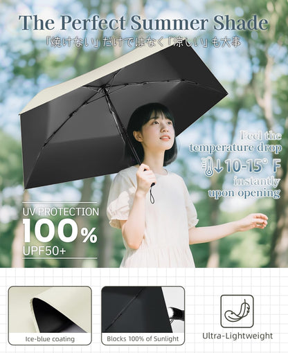 Mini Compact Travel Umbrella, 3.7Oz Ultralight Carbon Fiber UPF 50+ UV Protection Umbrellas for Rain & Sun, Portable Small for Backpack Car, for Women Men Kids, TSA Approved