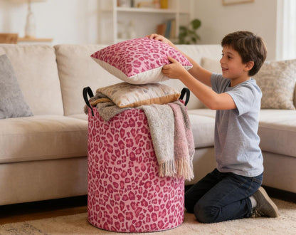 Kids Laundry Basket Pink Hamper for Nursery Hamper Cute Kids Storage Bin Room Decor for Home(Pink leopard print)