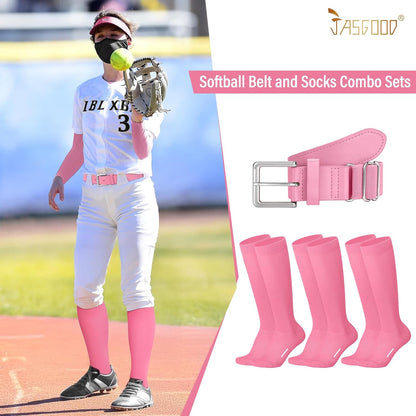 JASGOOD Baseball Softball Socks and Belt Combo Set 3 for Youth Adult Soccer Football Socks