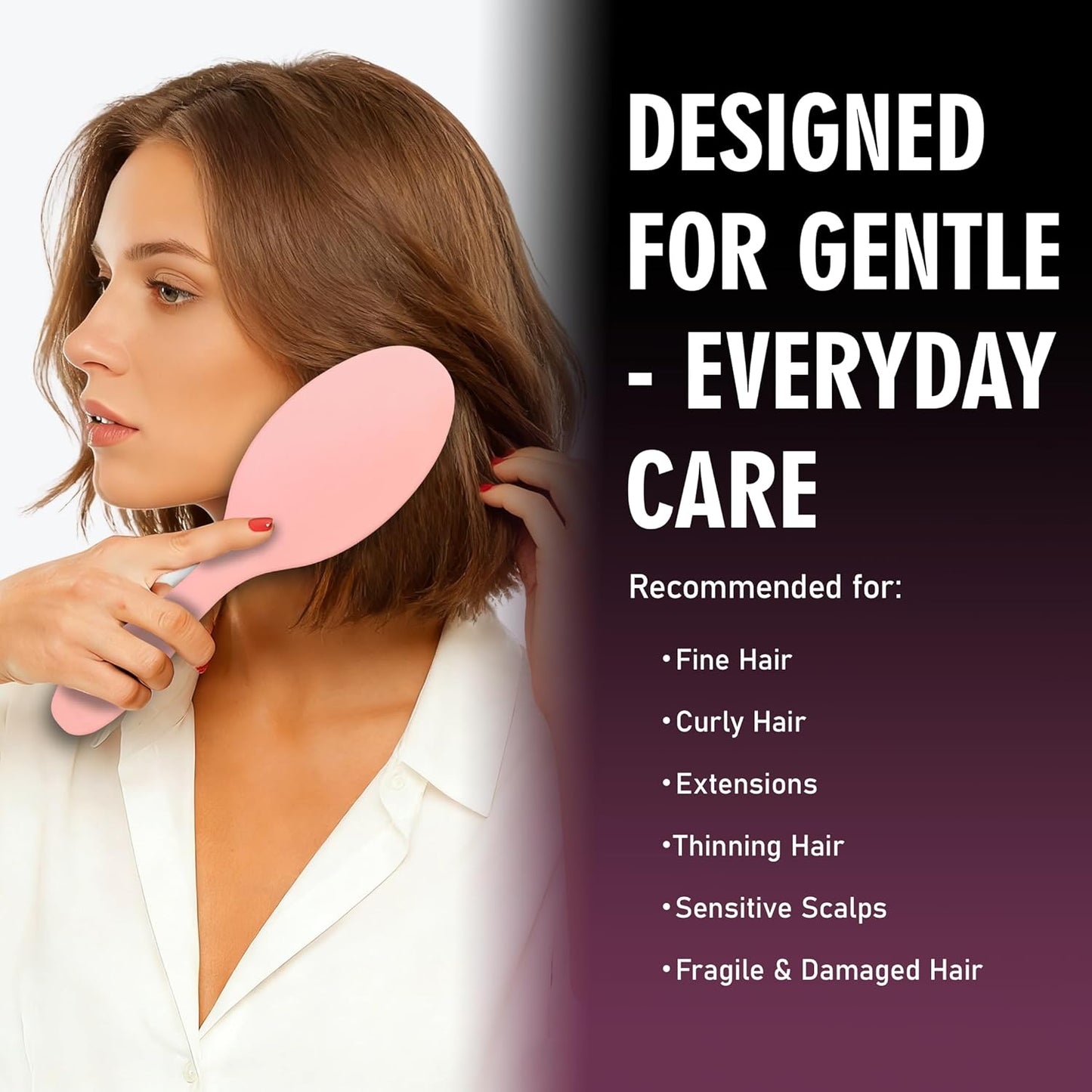 EAGLE FORTRESS Boar Bristle Hair Brush for Women, Men & Kids, Detangling Hair Brushes for Thick, Thinning, Dry or Wet Hair with Nylon Pins, Smooth & Shine Hair Brush for Extensions – Pink