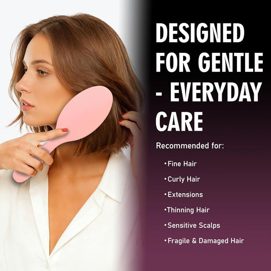 EAGLE FORTRESS Boar Bristle Hair Brush for Women, Men & Kids, Detangling Hair Brushes for Thick, Thinning, Dry or Wet Hair with Nylon Pins, Smooth & Shine Hair Brush for Extensions – Pink
