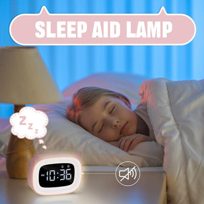 Pink Alarm Clock with Night Light, Cute Cat Alarm Clocks for Girls Toddlers Boys Birthday Gifts, Cute OK to Wake Alarm Clock for Kids Teens Bedrooms