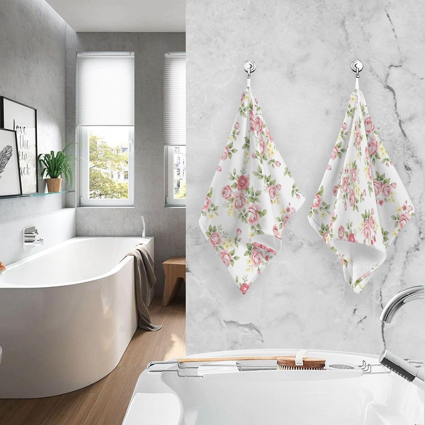 senya Towels Cotton Hand Towels Pack of 2, Pink Rose Flower Floral Ultra Soft Highly Absorbent Towels for Bathroom, 16x28 Inches