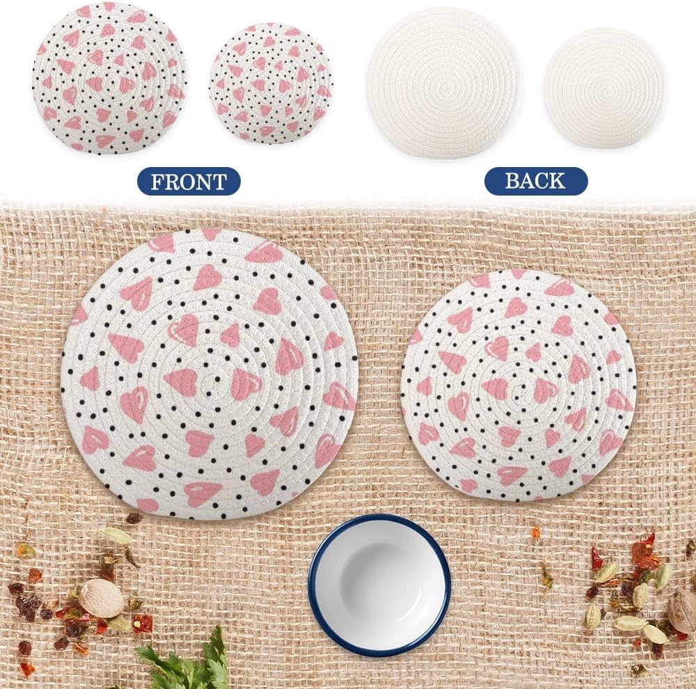 Cotton Trivets Mats Set of 2, Light Pink Heart Large Trivets Set for Hot Pots and Pans, Pot Holders Protector Kitchen Essentials for Cooking and Baking