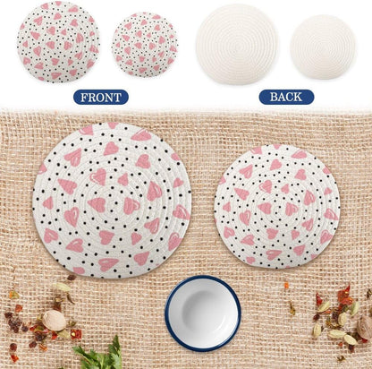 Cotton Trivets Mats Set of 2, Light Pink Heart Large Trivets Set for Hot Pots and Pans, Pot Holders Protector Kitchen Essentials for Cooking and Baking