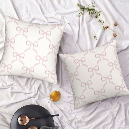 Pink Bow Pillow Covers Cream Ribbon Bow Decorative Throw Pillows Covers 18x18 Inch Set of 2 Bowknot Pillowcase Cushion Cover for Couch Sofa Bedroom