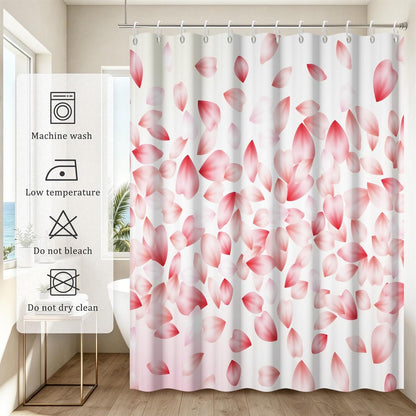 Cherry Blossom Petal Shower Curtain, Light Pink and White Floral Girly Aesthetic Shower Curtains for Bathroom, Farmhouse Waterproof Polyester Bathtub Curtain Set with 12 Hooks, 72x72 Inches