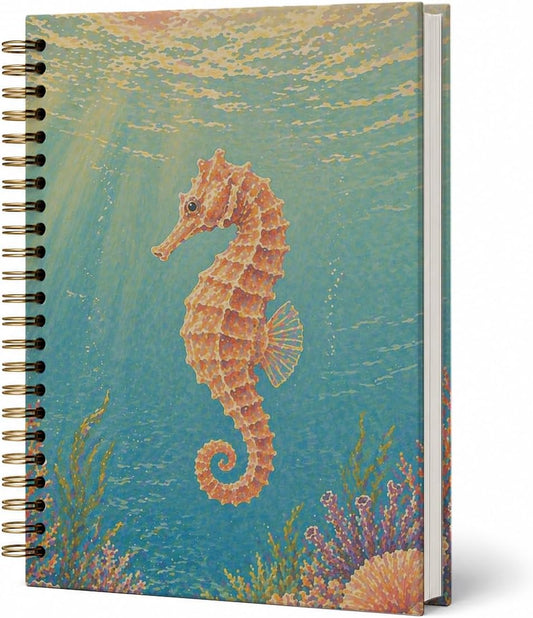 Vintage Dreamy Coastal Granddaughter Seahorse Journal Notebook Gifts for Women Girls, Pastel Pink Aesthetic Desk Accessories Office Supplies Hardcover Spiral Notebook for School Office